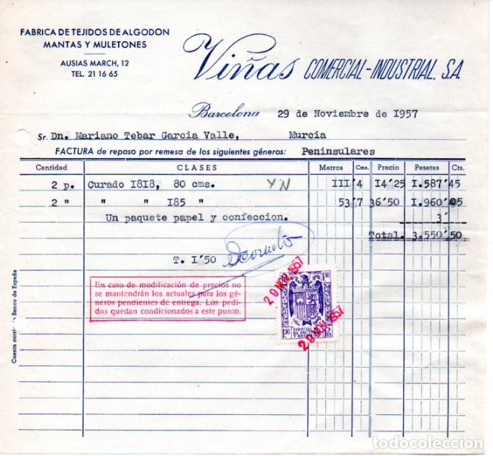 Factures anciennes: FACTURA ,VI&Ntilde;AS COMERCIAL-INDUSTRIAL, S.A. BARCELONA ,1957.