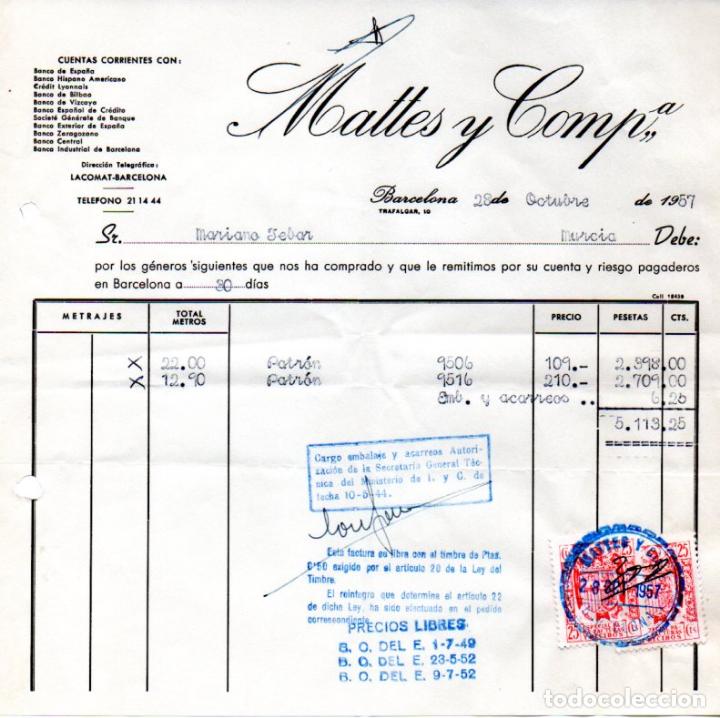 Factures anciennes: FACTURA ,MALTES Y COMP,  BARCELONA, 1957.
