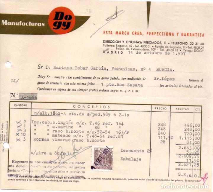Factures anciennes: FACTURA ,MANUFACTURAS DOGY,MADRID ,1957.