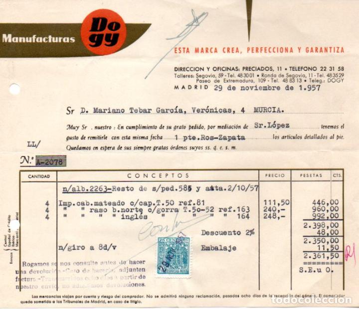 Factures anciennes: FACTURA , MANUFACTURAS DOGY,MADRID ,1957.