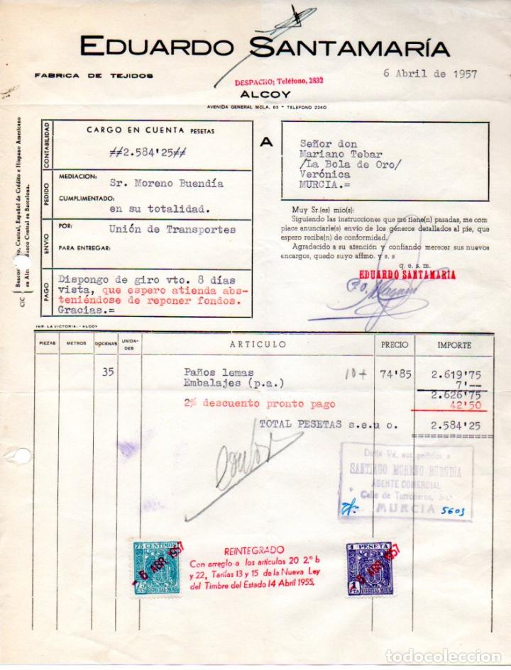 Factures anciennes: FACTURA, EDUARDO SANTAMARIA ,FABRICA DE TEJIDOS, ALCOY ,1957.