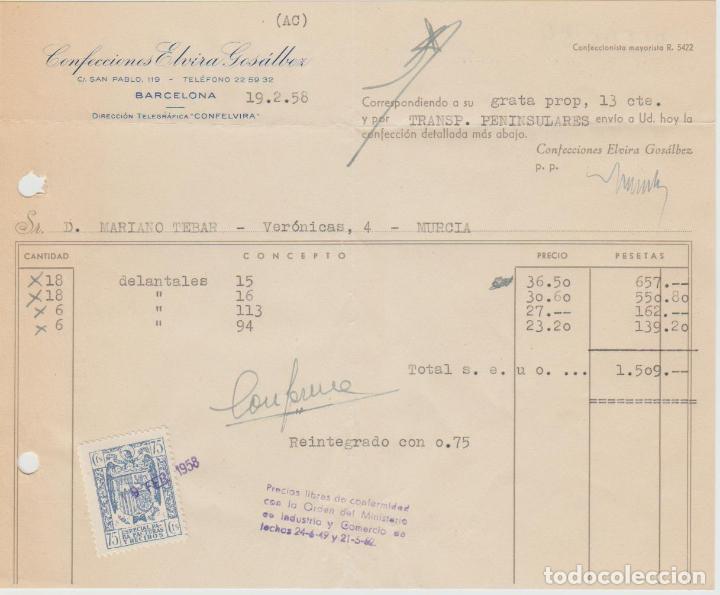 Factures anciennes: FACTURA. CONFECCIONES ELVIRA GONZALEZ. MAYORISTA. BARCELONA. 1958.