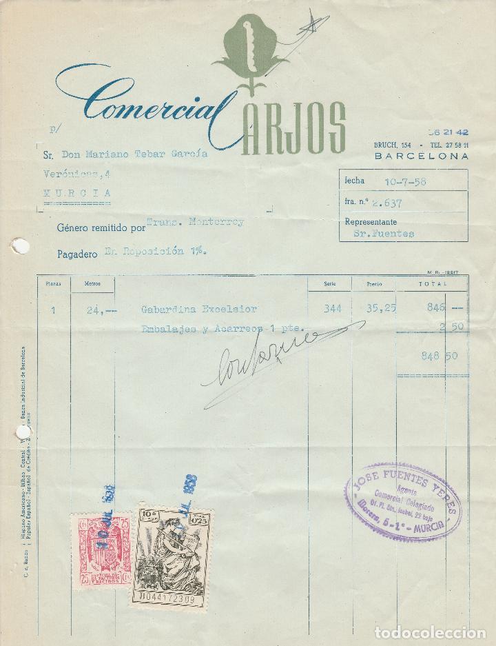 Factures anciennes: FACTURA. COMERCIAL CARLOS. FACTURA N&ordm;. 2.637. BARCELONA. 1958.