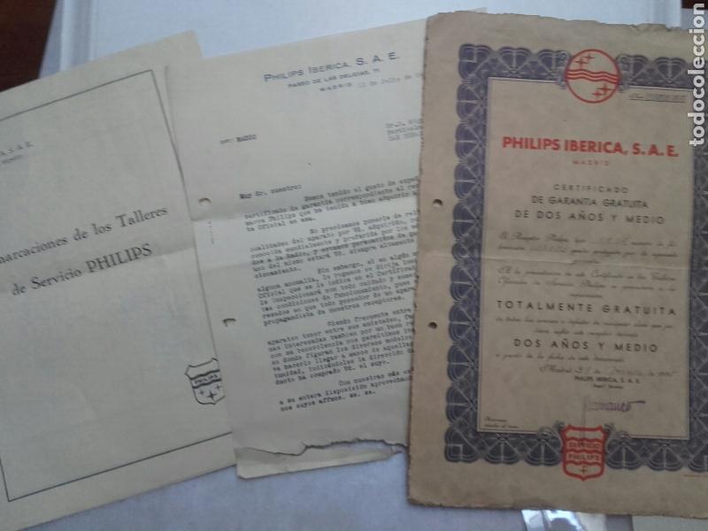 Old Invoices: PHILIPS IB&Eacute;RICA. MADRID. CERTIFICADO DE GARANT&Iacute;A, 1934. FACTURA SERVICIO PHILIPS.
