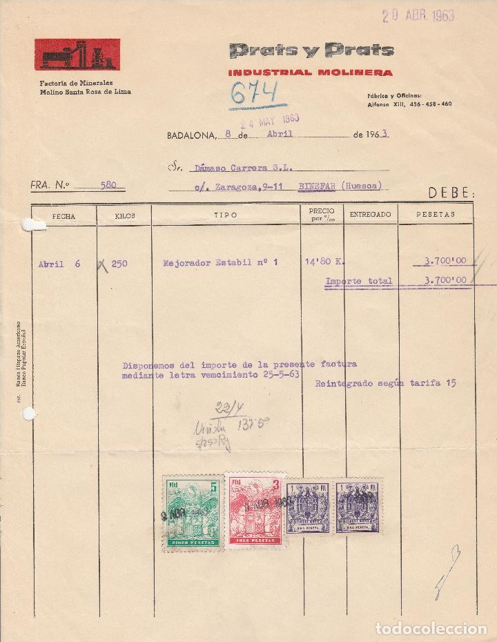Fatture antiche: FACTURA. PRATS Y PRATS, INDUSTRIAS MOLINERA. BADALONA. 1963.
