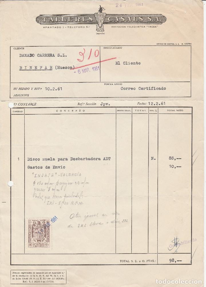 Fatture antiche: FACTURA. TALLERES CASALS S.A. RIPOLL. ESPA&Ntilde;A. 1961.