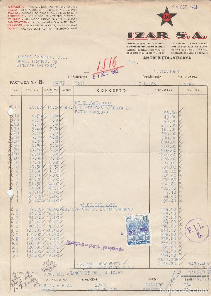 Old Invoices: FACTURA. IZAR S.A., BROCAS, FRESAS, AVELLANADORES. AMOREBIETA-VIZCAYA.