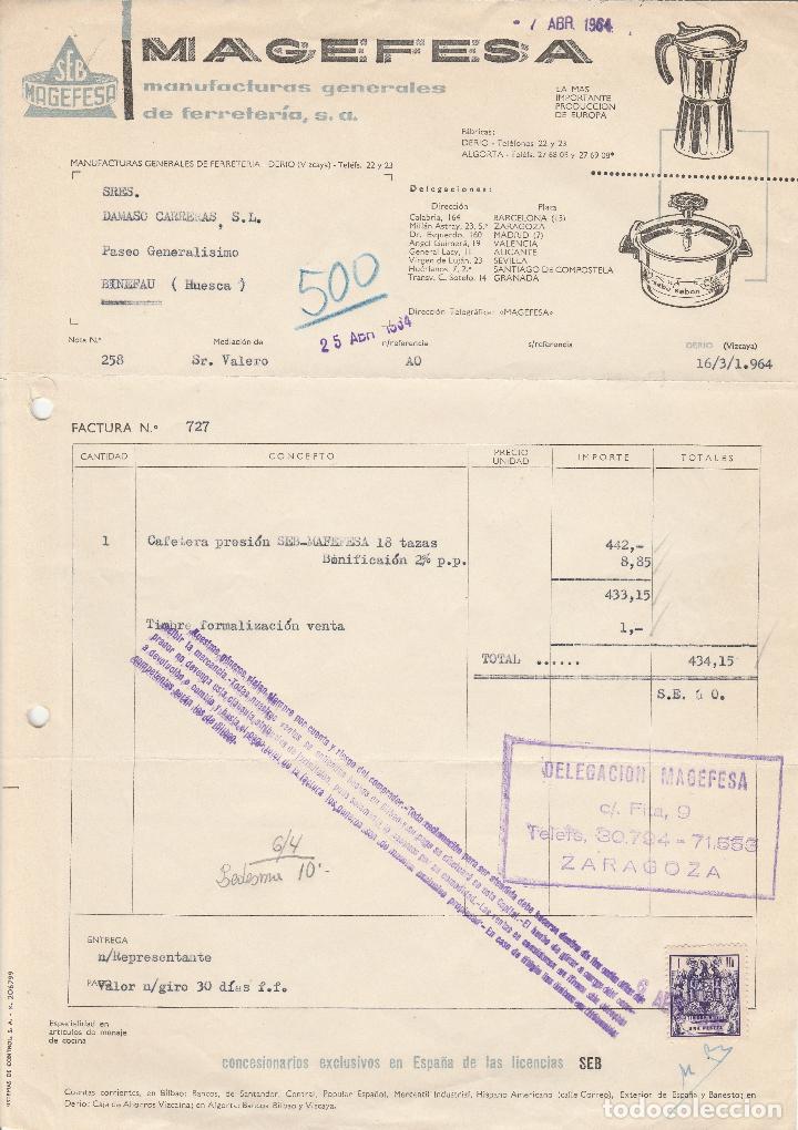 Old Invoices: FACTURA. MAGEFESA. MANUFACTURAS GENERALES DE FERRETERIA S.A. VIZCAYA 1964