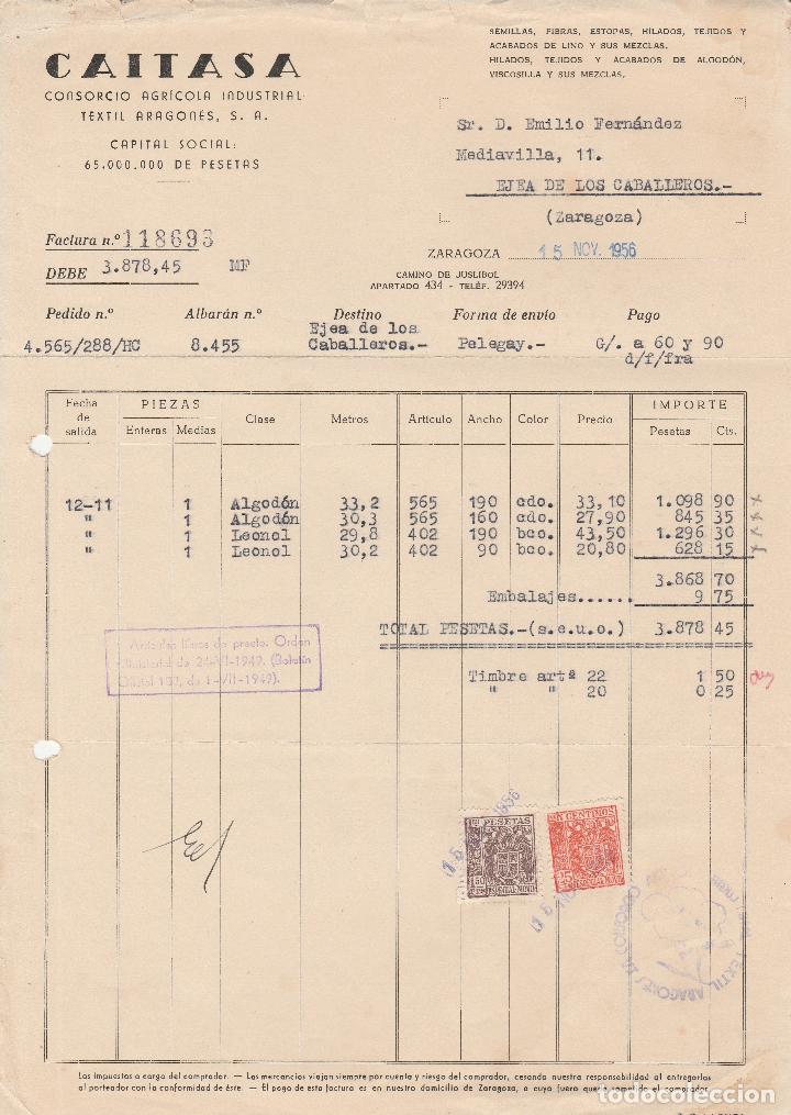 Alte Rechnungen: FACTURA. CAITASA. CONSORCIO AGR&Iacute;COLA INDUSTRIAL TEXTIL ARAGON&Eacute;S S.A. ZARAGOZA. 1956.