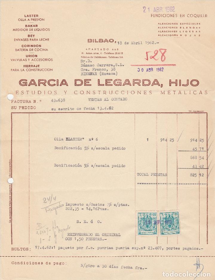 Fatture antiche: FACTURA. GARCIA DE LEGARDA, HIJO. ESTUDIOS Y CONSTRUCCIONES METALICAS. BILBAO. 1962.
