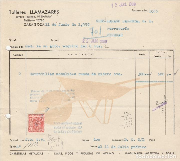 Fatture antiche: FACTURA. TALLERES LLAMAZARES. ZARAGOZA. 1955.