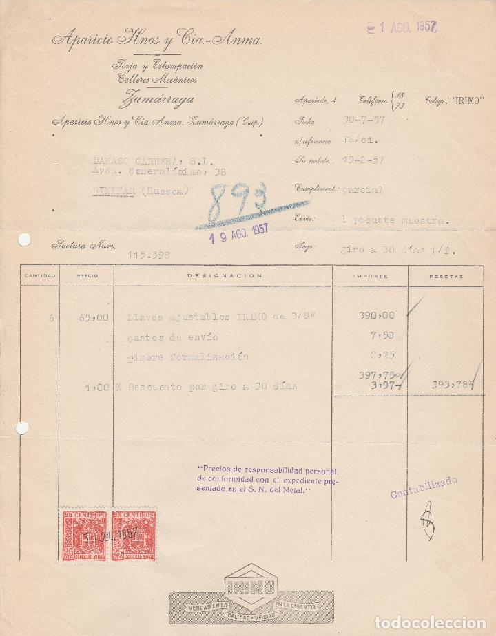 Factures anciennes: FACTURA. APARICIO HNOS. Y CIA.-ANMA. FORJA Y ESTAMPACI&Oacute;N. ZUM&Aacute;RRAGA. 1957.