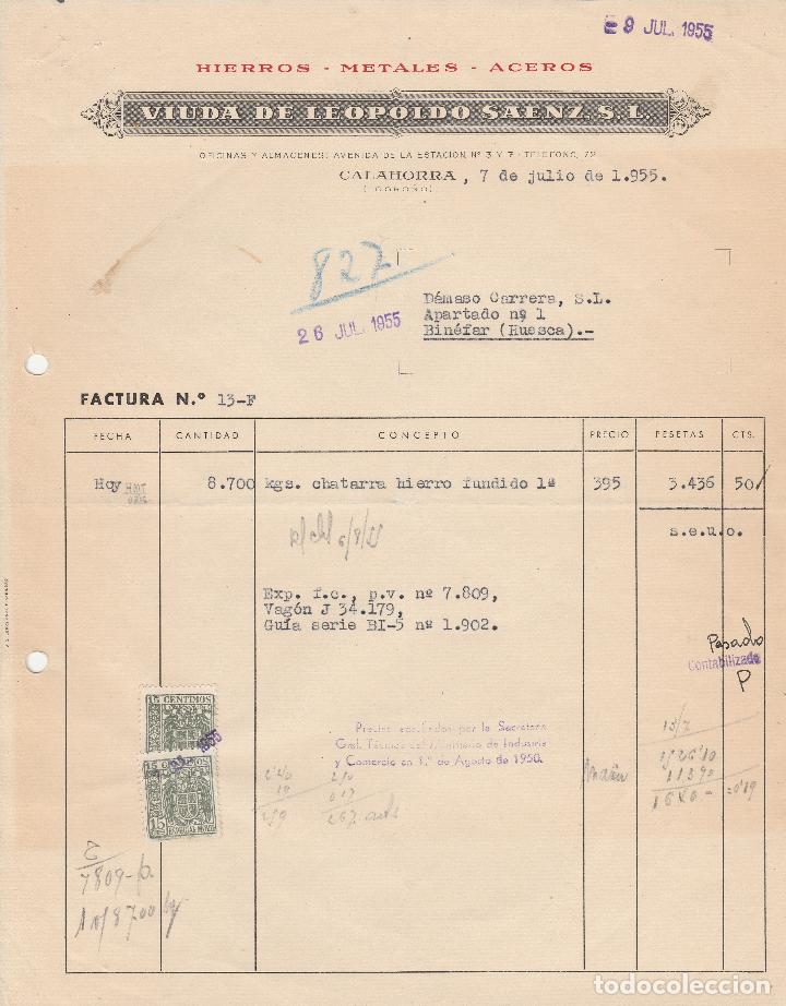 Alte Rechnungen: FACTURA. VIUDA DE LEOPOLDO SAENZ S.L. HIERROS - METALES - ACEROS. CALAHORRA-LOGRO&Ntilde;O. 1955.