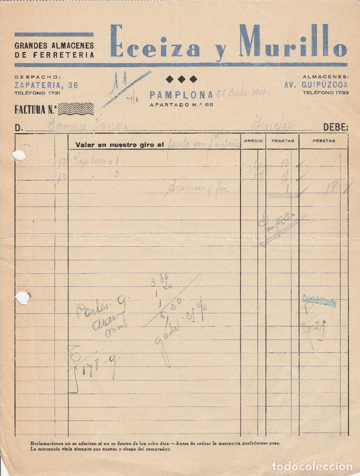 Alte Rechnungen: FACTURA. ECEIZA Y MURILLO. ALMACENES DE FERRETERIA. PAMPLONA. 1941.