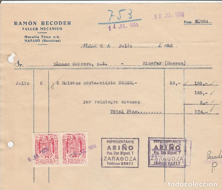 Alte Rechnungen: FACTURA. RAM&Oacute;N RECODER. TALLER MECANICO. MATAR&Oacute;-BARCELONA. 1956.