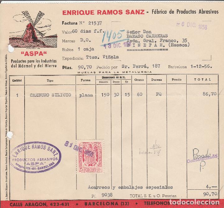 Alte Rechnungen: FACTURA. ENRIQUE RAMOS SANZ. F&Aacute;BRICA DE PRODUCTOS ABRASIVOS. BARCELONA. 1956.