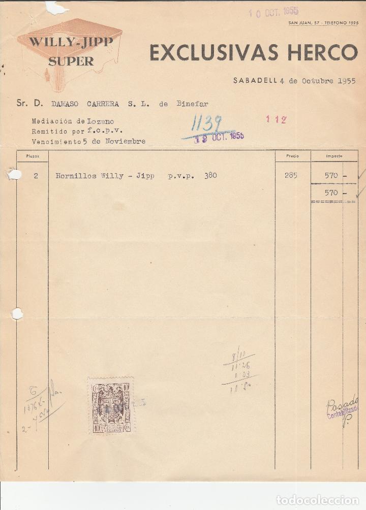 Alte Rechnungen: FACTURA. EXCLUSIVAS HERCO. WILLY-JIPP SUPER. SABADELL 1955.