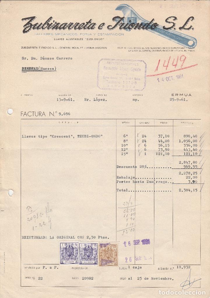 Alte Rechnungen: FACTURA. ZUBIZARRETA E FRIONDO S.L. TALLERES MEC&Aacute;NICOS-FORJA Y ESTAMPACI&Oacute;N. ERMUA-VIZCAYA. 1961.
