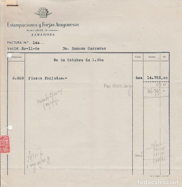 Factures anciennes: FACTURA. ESTAMPACIONES Y FORJAS ARAGONESAS. ZARAGOZA. 1950
