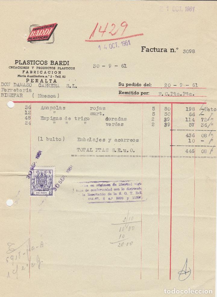 Alte Rechnungen: FACTURA. PL&Aacute;STICOS BARDI. CREACIONES Y PRODUCTOS PL&Aacute;STICOS. PERALTA. 1961.