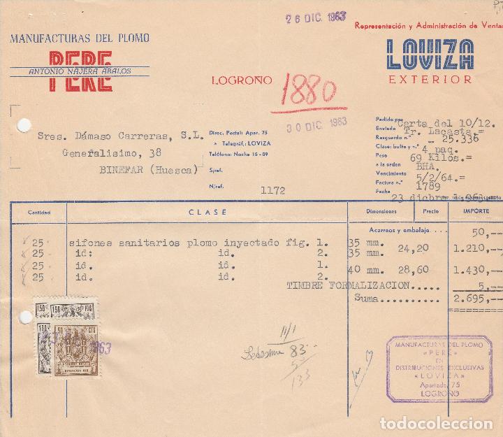Alte Rechnungen: FACTURA. MANUFACTURA DEL PLOMO. PERE. ANTONIO NAJERA ABALOS. LOGRO&Ntilde;O. 1963.