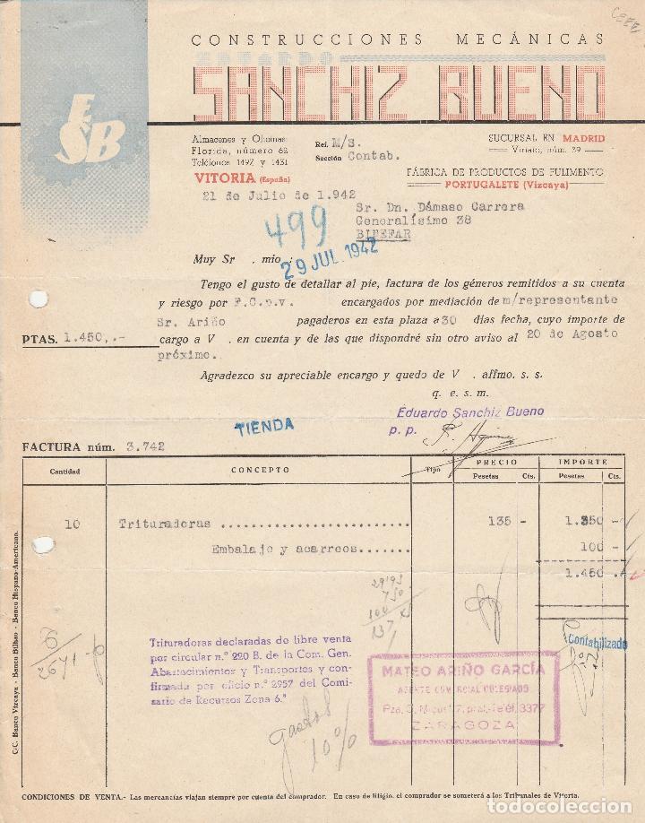 Alte Rechnungen: FACTURA. CONSTRUCCIONES MEC&Aacute;NICAS. SANCHIZ BUENO. VITORIA. 1942.