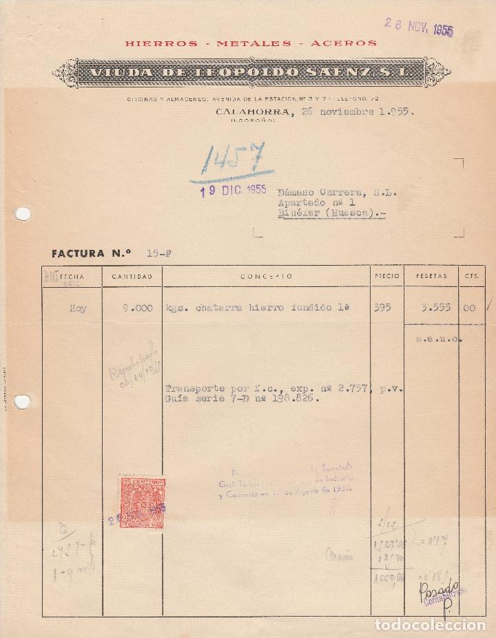 Alte Rechnungen: FACTURA. VIUDA DE LEOPOLDO SAENZ S.L. HIERROS - METALES - ACEROS. CALAHORRA-LOGRO&Ntilde;O. 1955.
