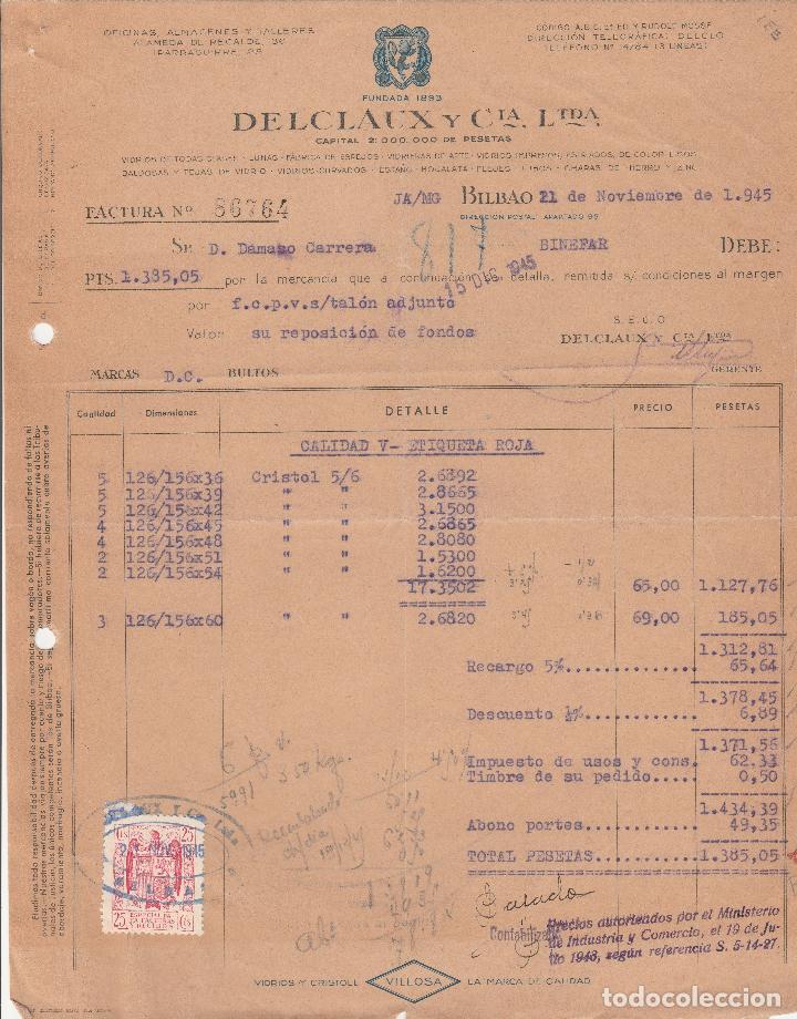 Alte Rechnungen: FACTURA. DELCLAUX Y CIA LTDA. METALES. ESTA&Ntilde;O-PLOMO-COBRE-ZINC. BILBAO. 1945.