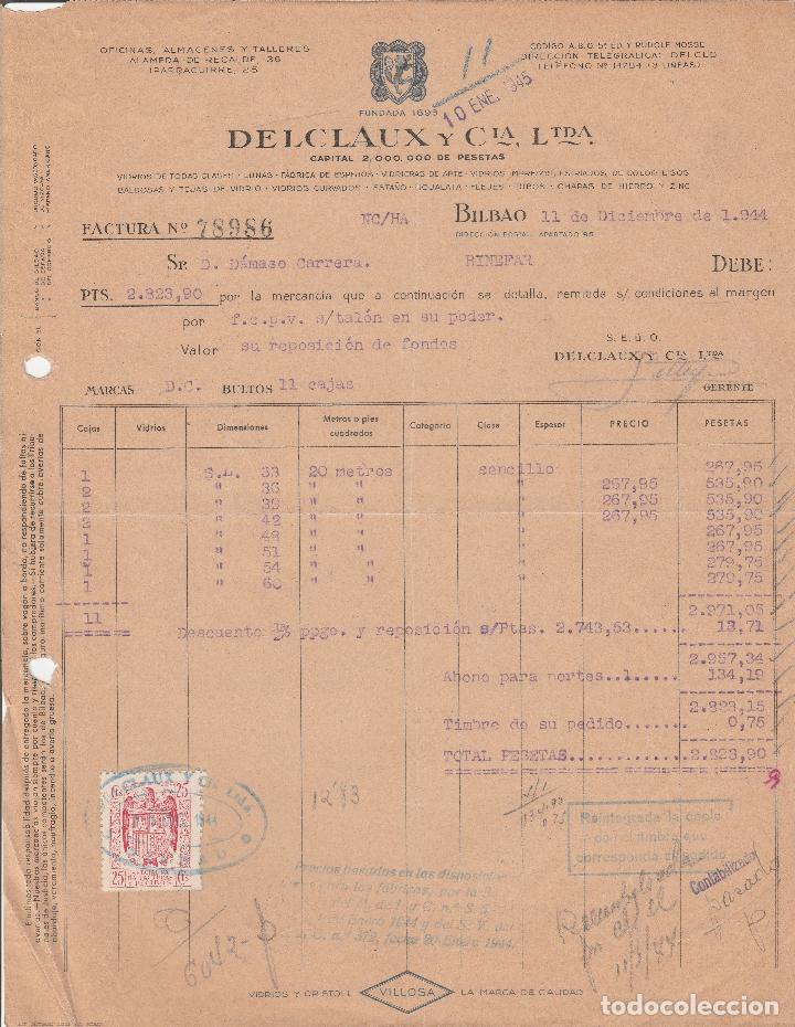 Alte Rechnungen: FACTURA. DELCLAUX Y CIA LTDA. METALES. ESTA&Ntilde;O-PLOMO-COBRE-ZINC. BILBAO. 1944.