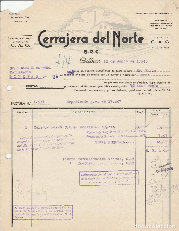 Alte Rechnungen: FACTURA. CERRAJER&Iacute;A EL NORTE. S.R.C. BILBAO. 1945.