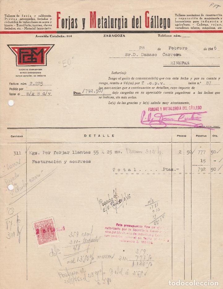 Alte Rechnungen: FACTURA. FORJAS Y METALURGIA DEL G&Aacute;LLEGO. ZARAGOZA. 1946.
