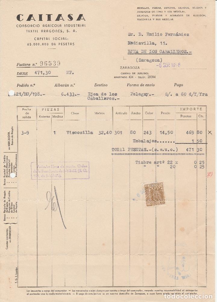 Alte Rechnungen: FACTURA. CAITASA. CONSORCIO AGR&Iacute;COLA INDUSTRIAL TEXTIL ARAGON&Eacute;S S.A. ZARAGOZA. 1956.