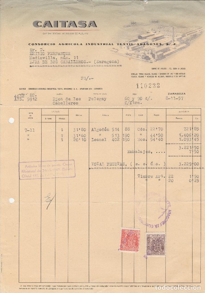 Alte Rechnungen: FACTURA. CAITASA. CONSORCIO AGR&Iacute;COLA INDUSTRIAL TEXTIL ARAGON&Eacute;S S.A. ZARAGOZA. 1957.