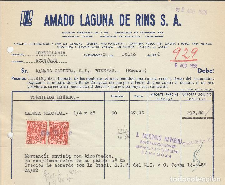 Alte Rechnungen: CARTA COMERCIAL. AMADO LAGUNA DE RINS S.A. APARATOS TOPOGR&Aacute;FICOS. ZARAGOZA. 1958.
