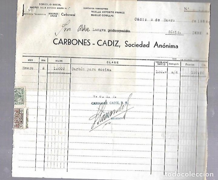 Alte Rechnungen: FACTURA. CARBONES - CADIZ S.A. MUELLES. 1939