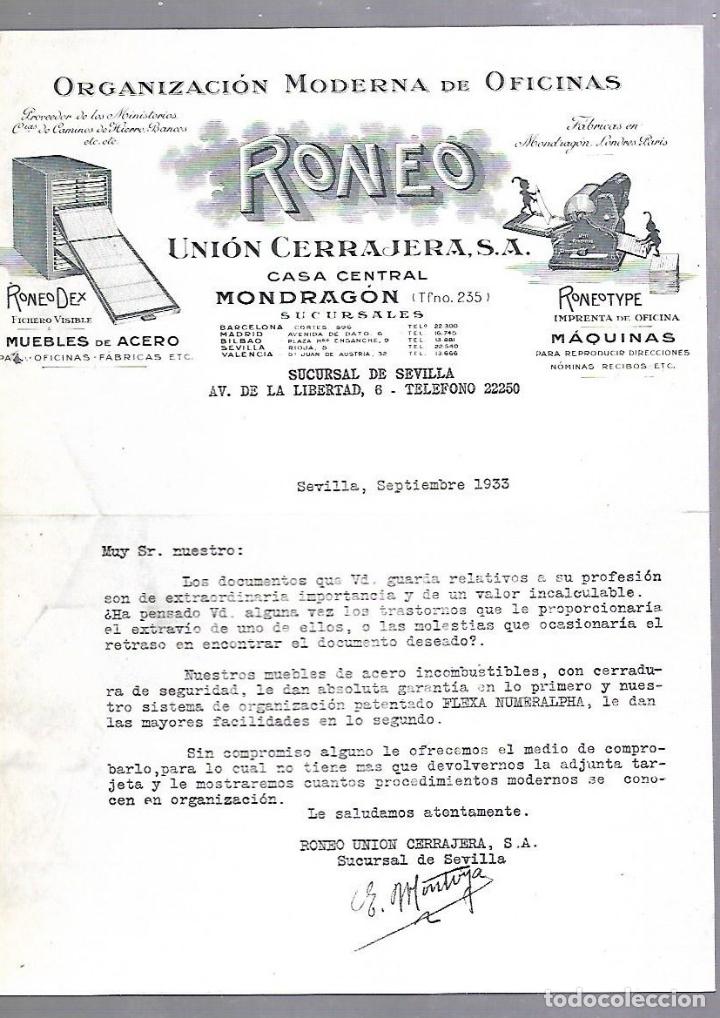 Alte Rechnungen: FACTURA. RONEO. UNION CERRAJERA S.A. SEVILLA. 1933