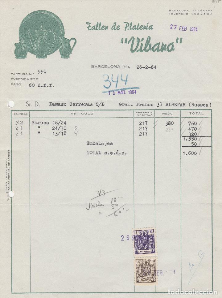Factures anciennes: FACTURA. TALLER DE PLATER&Iacute;A VIBANO. BARCELONA. 1964.