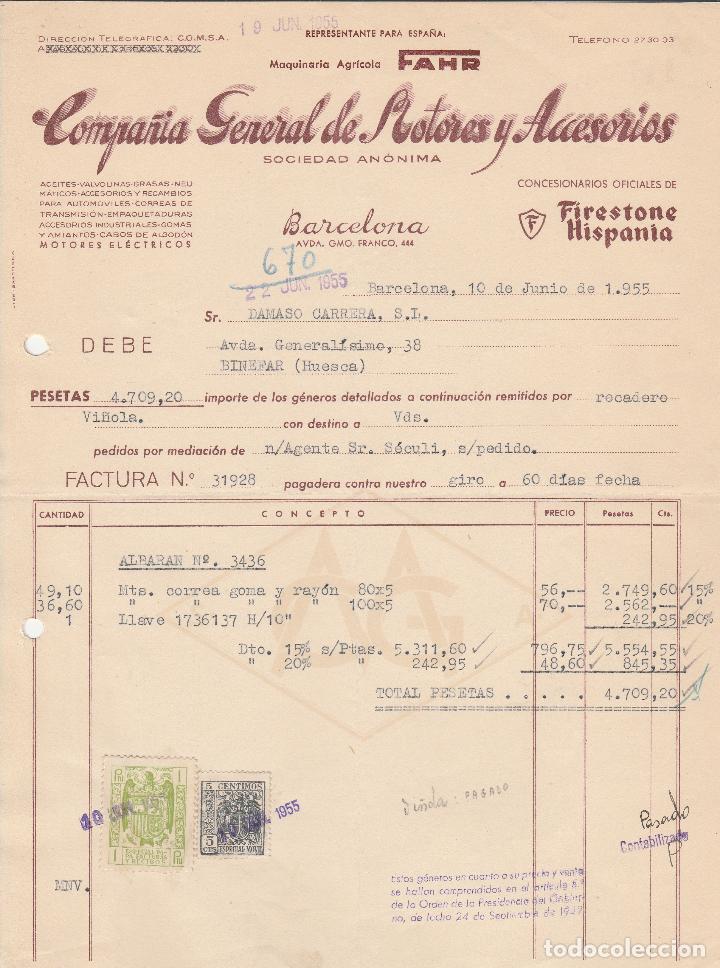 Alte Rechnungen: FACTURA. COMPA&Ntilde;IA GENERAL DE MOTORES Y ACCESORIOS, SOCIEDAD AN&Oacute;NIMA. BARCELONA. 1955.