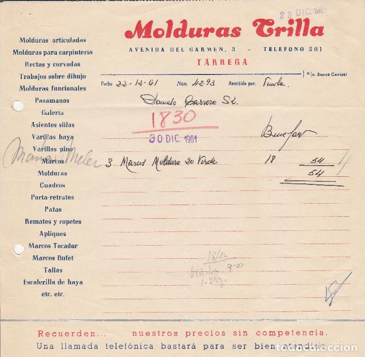 Alte Rechnungen: FACTURA. MOLDURAS TRILLA. MOLDURAS ARTICULADAS. MOLDURAS PARA CARPINTER&Iacute;A. PASAMANOS. TARREGA. 1961.