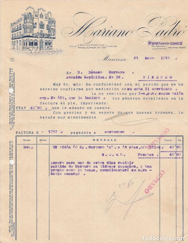 Alte Rechnungen: FACTURA. MARIANO PADR&Oacute;. MANSERA. 1935.