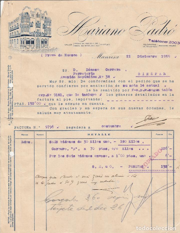 Alte Rechnungen: FACTURA. MARIANO PADR&Oacute;. MANSERA. 1935.