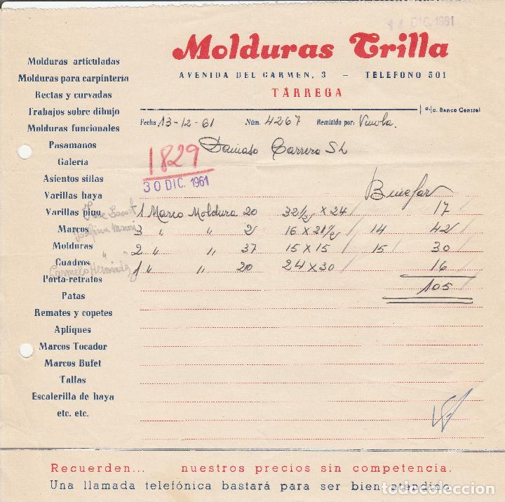 Alte Rechnungen: FACTURA. MOLDURAS TRILLA. MOLDURAS ARTICULADAS. MOLDURAS PARA CARPINTER&Iacute;A. PASAMANOS. TARREGA. 1961.