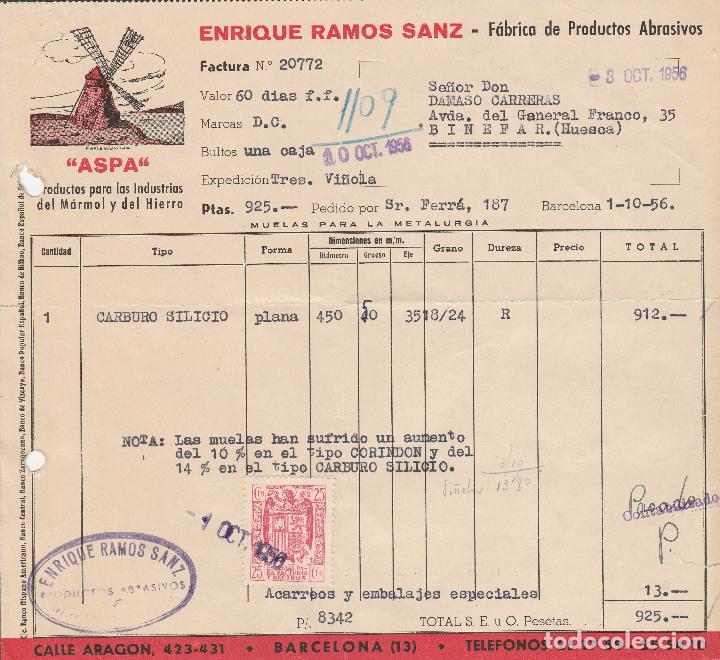 Alte Rechnungen: FACTURA. ENRIQUE RAMOS SANZ. F&Aacute;BRICA DE PRODUCTOS ABRASIVOS. BARCELONA. 1956.