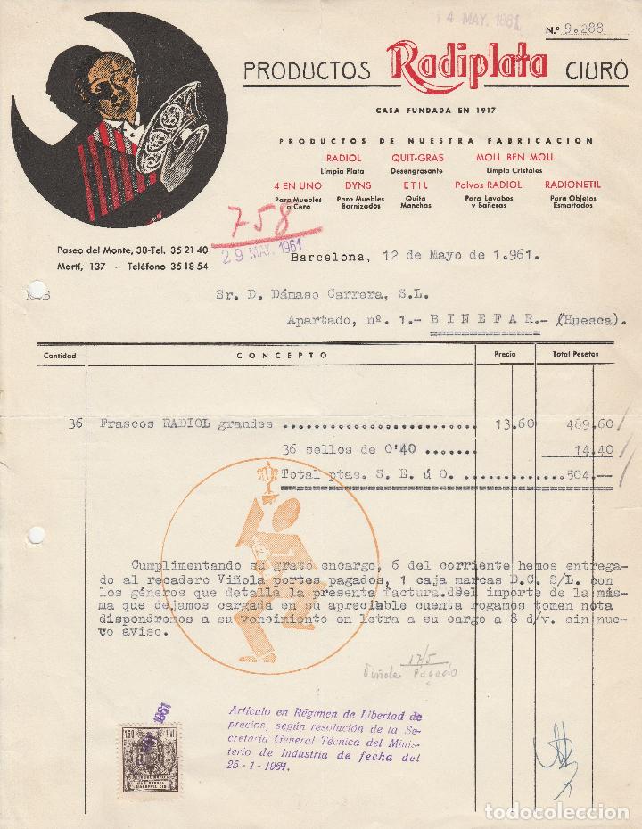 Alte Rechnungen: FACTURA. PRODUCTOS RADIPLATA CIUR&Oacute;.  BARCELONA. 1961.