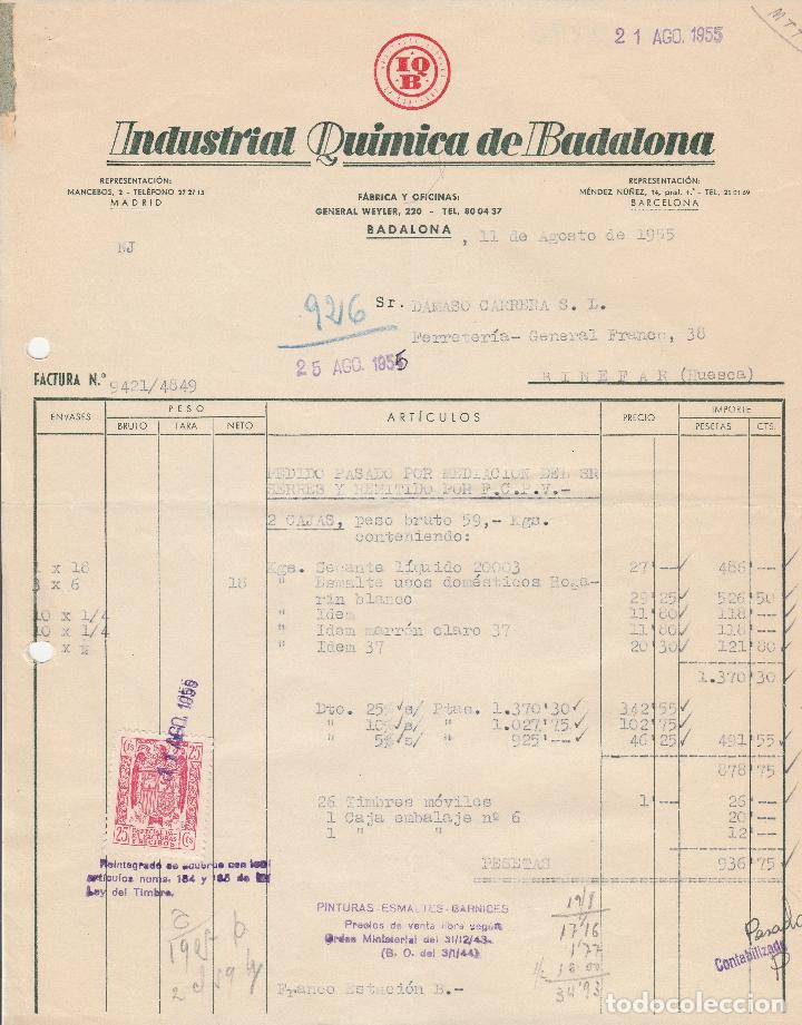 Alte Rechnungen: FACTURA. INDUSTRIAL QU&Iacute;MICA DE BADALONA.   BADALONA. 1955
