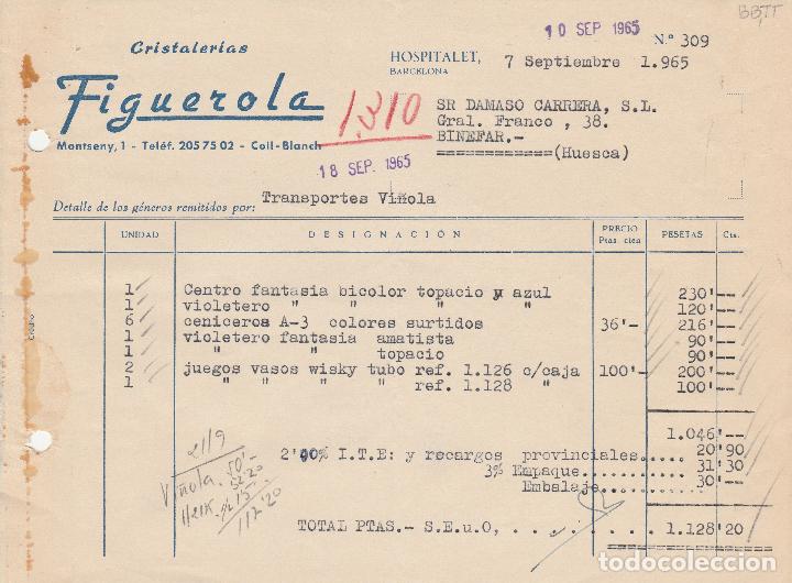 Alte Rechnungen: FACTURA. CRISTALERIAS FIGUEROLA. HOSPITALET-BARCELONA. 1965.