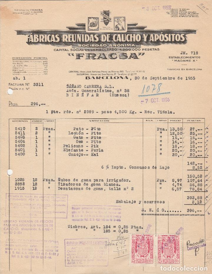 Factures anciennes: FACTURA. F&Aacute;BRICAS REUNIDAS DE CAUCHO Y AP&Oacute;SITOS. S.A. FRACSA. BARCELONA. 1955.