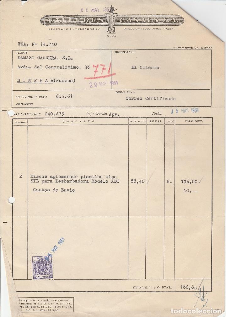 Factures anciennes: FACTURA. TALLERES CASALS S.A. RIPOLL. ESPA&Ntilde;A. 1961.
