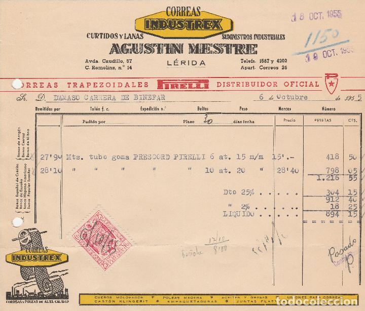 Alte Rechnungen: FACTURA. AGUST&Iacute;N MESTRE. CORREAS INDUSTREX. L&Eacute;RIDA. 1955.