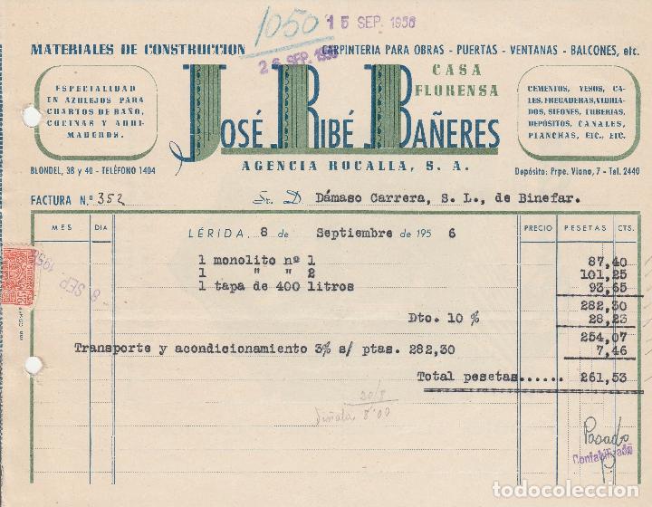 Alte Rechnungen: FACTURA. JOS&Eacute; RIB&Eacute; BA&Ntilde;ERES. AGENCIA ROCALLA S.A. MATERIALES DE CONSTRUCCI&Oacute;N. L&Eacute;RIDA. 1941